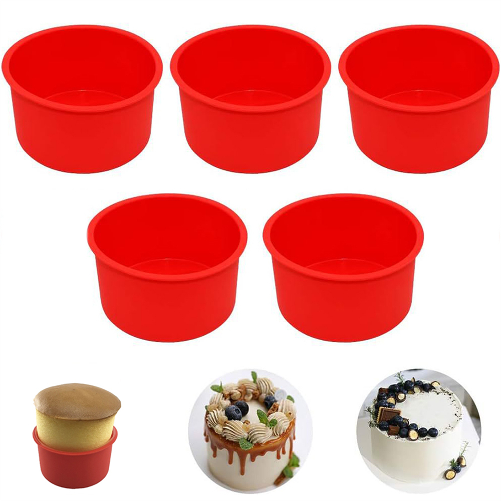 Miniature Baking Kitchen - 4インチシリコンミニモールドラウンドシリコンケーキパン、マフィン、カップケーキ、レイヤー、チーズ、レインボーケーキ用再利用可能ケーキパン、キッチンツール