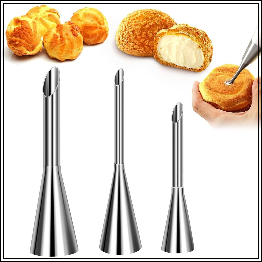 Decorating Tip Set - ロングクリームパフパイピングチップセット - ペストリーデコレーション用ステンレスノズル3個