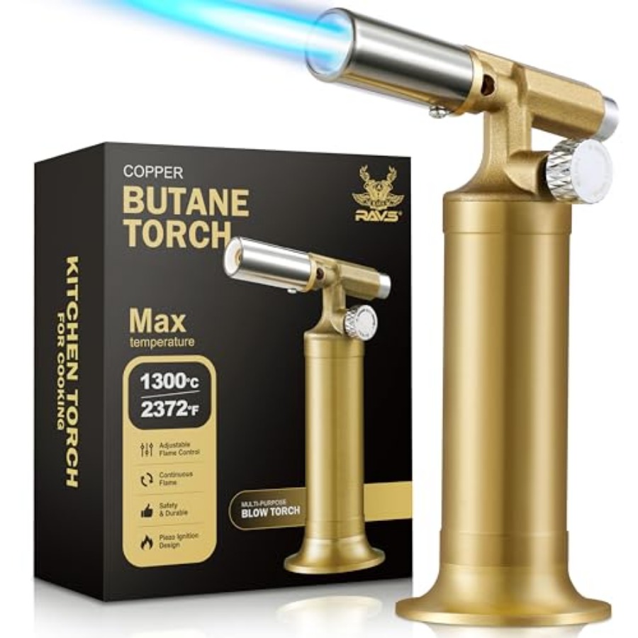 Kitchen Baking Torch - 銅製ブタンガスバーナー、調整可能な炎付き詰め替え式キッチンバーナー、クレームブリュレ用バーナー、料理、ベーキング、溶接用、U