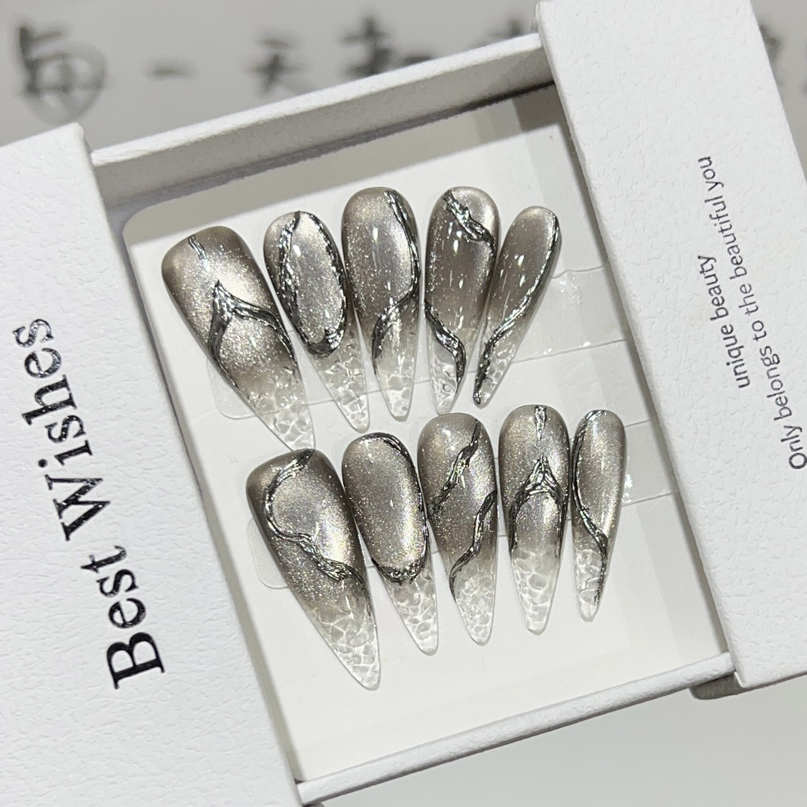 Decorating Tip Set - 10個入り ハロウィンつけ爪 再利用可能 ロングチップ ブラック クラックキャットアイ