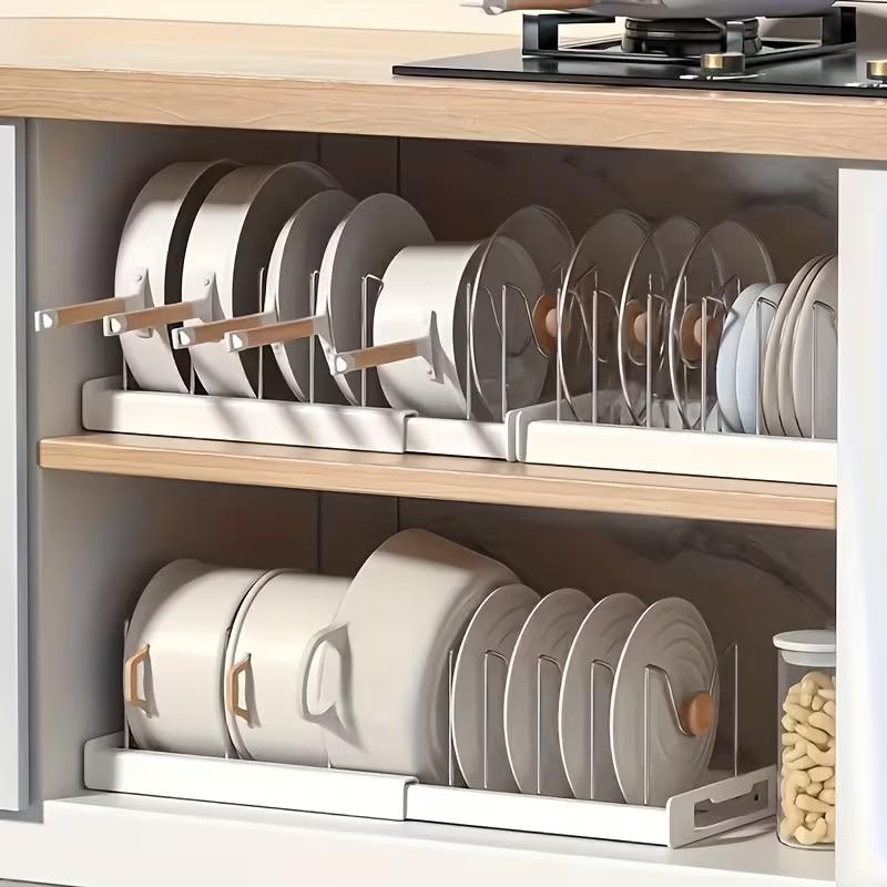 ABS拡張可能な鍋とフライパンオーガナイザーラック、調節可能 - Kitchen Baking Drawer のレビューと価格