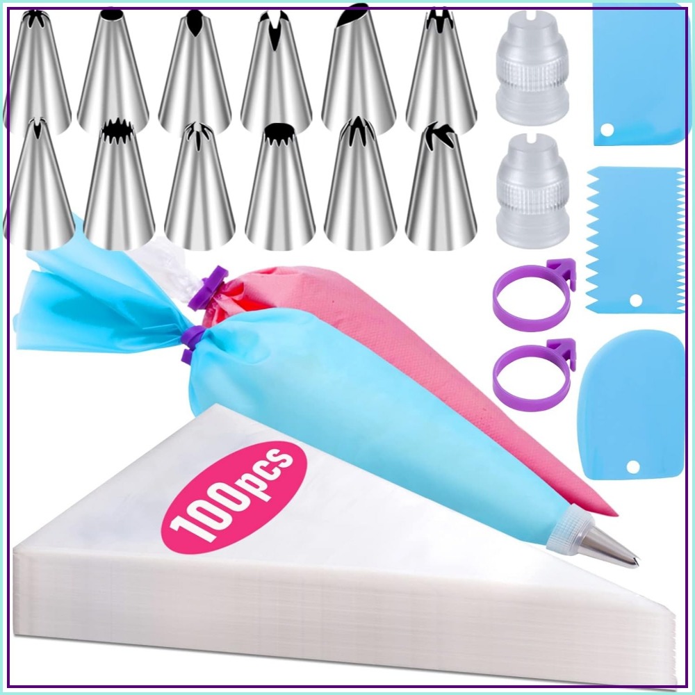 100個入り使い捨てペストリーバッグ＆12種類のチップセット - Decorating Tip Set のレビューと価格