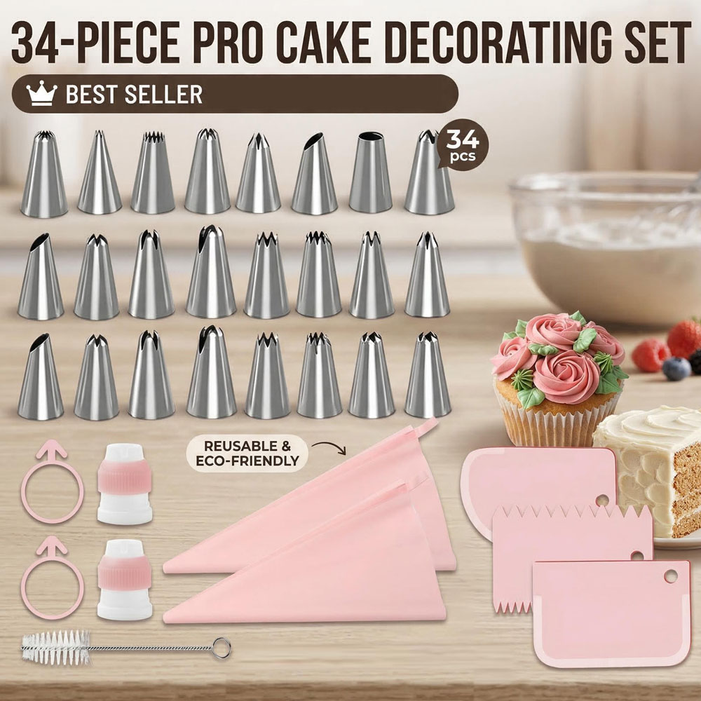 34個入りパイピングチップセット（TPUバッグ＆スクレーパー - Decorating Tip Set のレビューと価格
