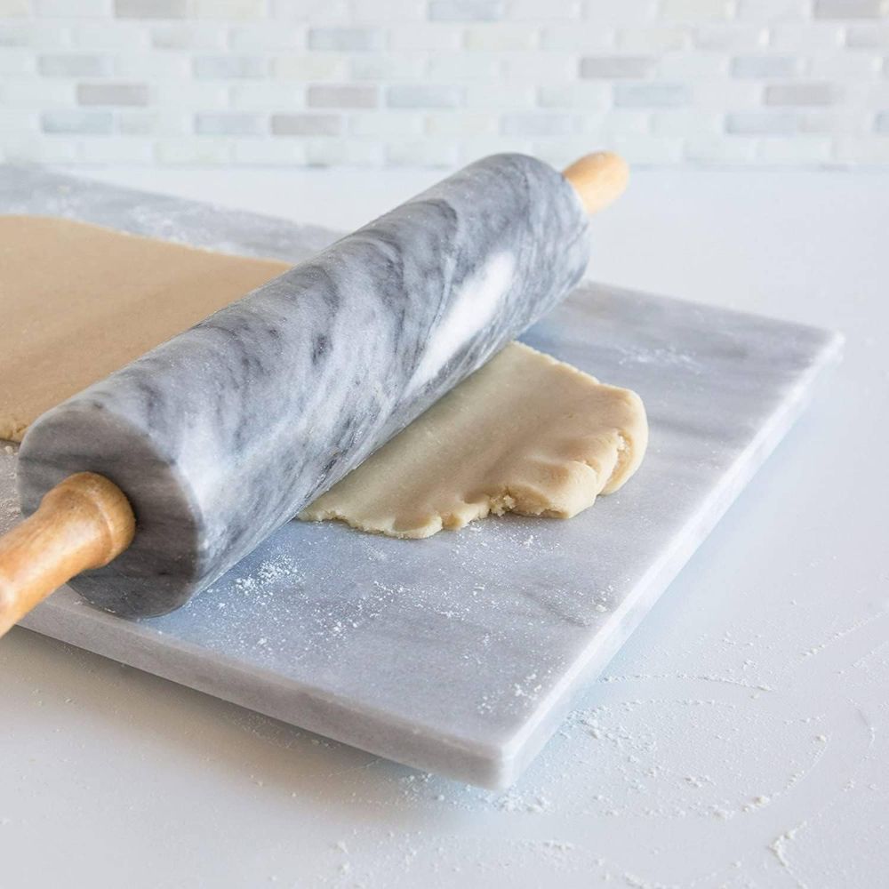 10インチの白い大理石製ローリングピン（木製ホルダー付き） - Rolling Pin Marble のレビューと価格